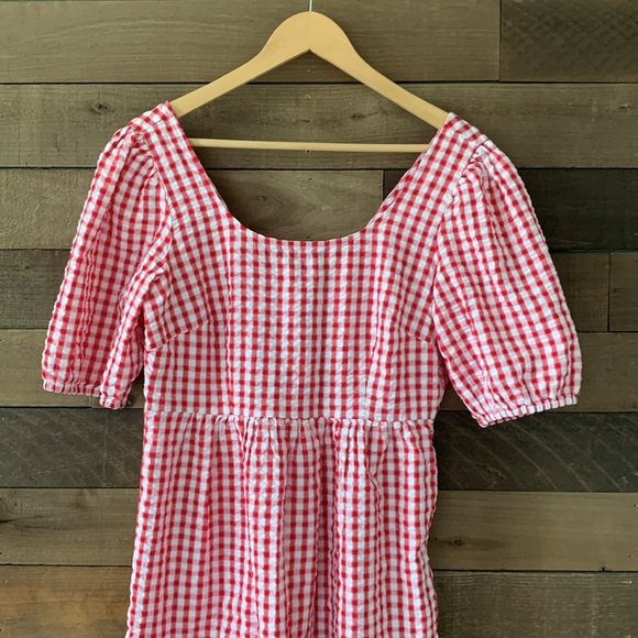 NWT LOFT Women's Gingham Tie Back Flounce Swing Dress in Tango Red - Picture 4 of 11